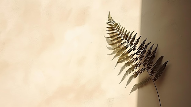 Fern leaf s shadow on a wall Natural backdrop space for text