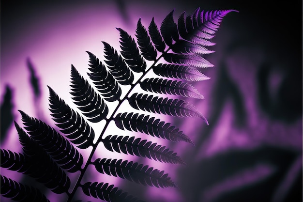 Fern leaf silhouette with blurred purple background created with generative ai