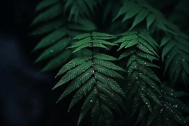 fern leaves on dark background in jungle