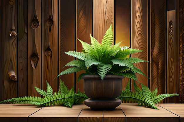 Fern plant with wooden background