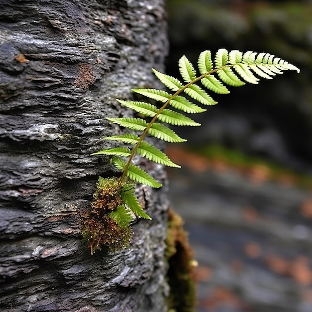 A fern on a tree trunk