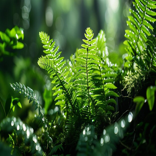 Photo a fern with raindrops on the leaves