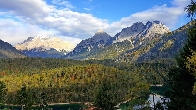 The fernpass at blindsee with a view of the zugspitze