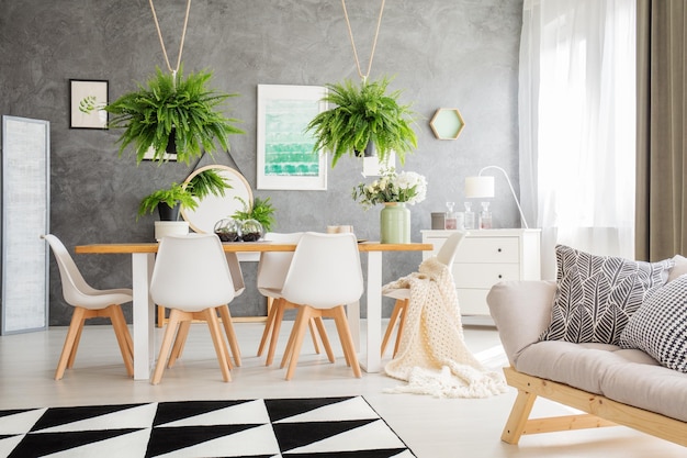 Ferns above dining table