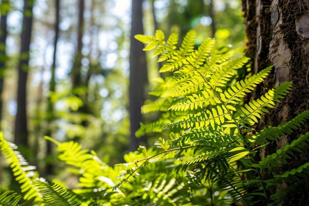 Ferns in the forest green nature background selective focus
