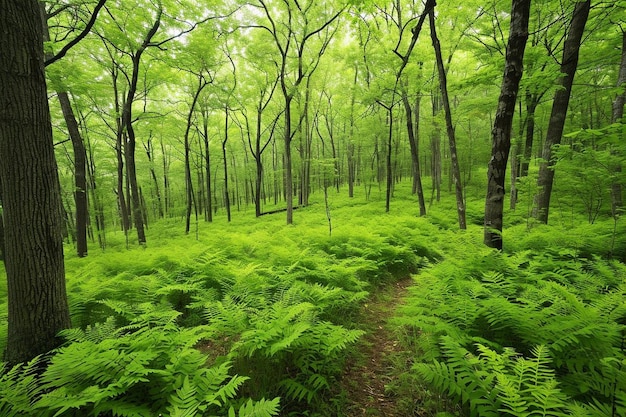 Ferns in the forest green nature background selective focus