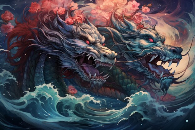 Photo ferocious storm dragons in fantasy generative ai