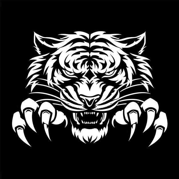 Foto ferocious tiger clan logo met tiger hoofd en klauwen voor deco creatief logo design tattoo outline