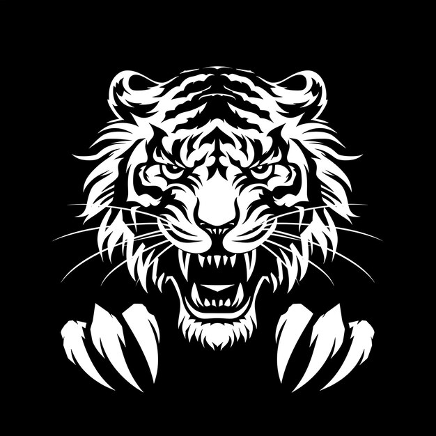 Ferocious Tiger Clan Logo With Tiger Head and Claws for Deco Creative Logo Design Tattoo Outline