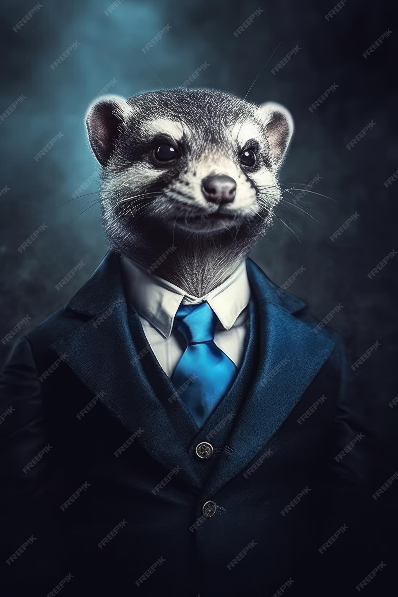 Premium AI Image | A ferret in a suit with a blue tie