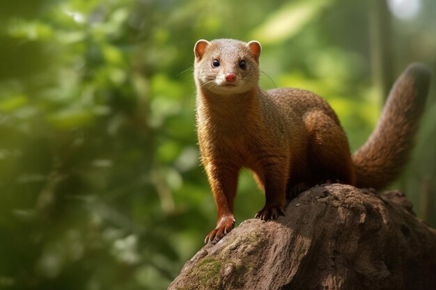 A ferret on a tree stump