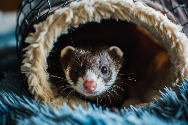 ferret and a tunnel in a playpen