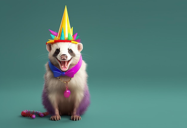 Photo a ferret wearing a party hat and a party hat.