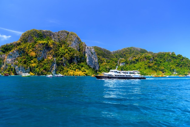 Ferries and rocks Phi Phi Don island Andaman sea Krabi Thail