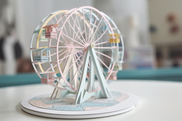 A ferris wheel 3D model with pastel color fancy paper art