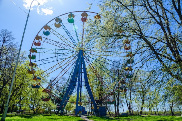 Ferris wheel in a city park in Kremenchug, Ukraine