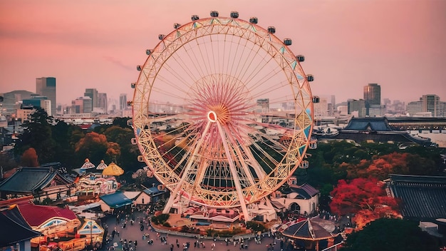 写真 ferris wheel in amusement park around yokohama city