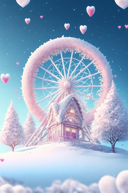 Ferris wheel sitting on top of a snow covered hill generative ai