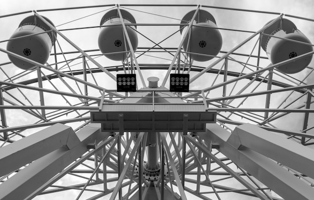 A Ferris wheel viewed from below