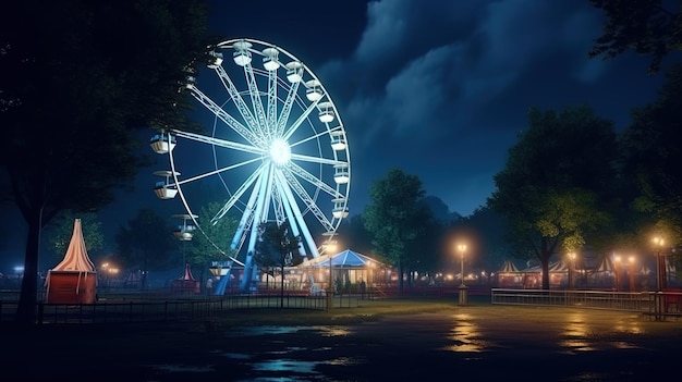 Ferris wheel with lights in a night park