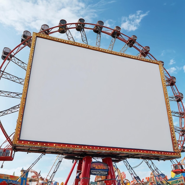 Photo a ferris with a blank sign in the middle of a carnival