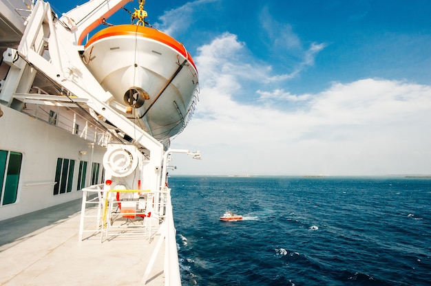 Ferry white deck on a sunny day in the ocean