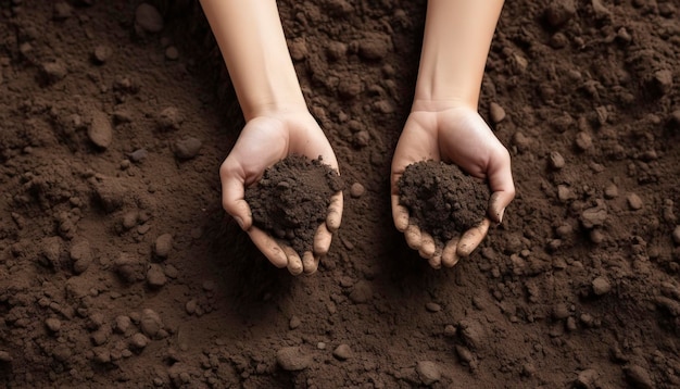 Fertile loam soil suitable for planting soil texture background Top view of fresh soil Concept of global pollution World Soil Day
