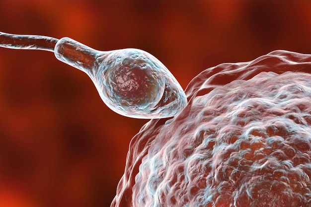 fertilization of human egg cell by spermatozoan 3d illustration