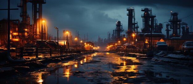 Fertilizer plant in an agricultural landscape at sunset