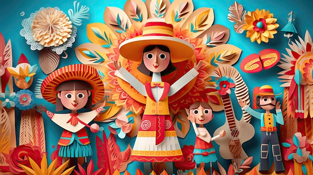 Festa Junina Festivities Figurines Music and Festive Paper Art Generative AI