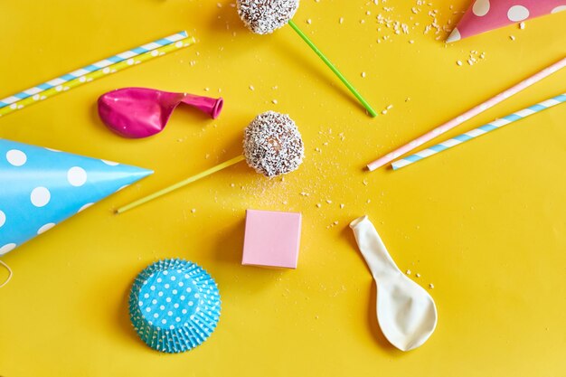 Photo festival birthday background with homemade popcake