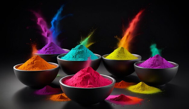 festival of colors colorful traditional holi powder in bowls abstract color background