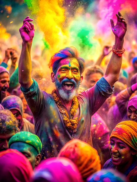 Festival of colors Happy Holi Background with Smiling and Happy People