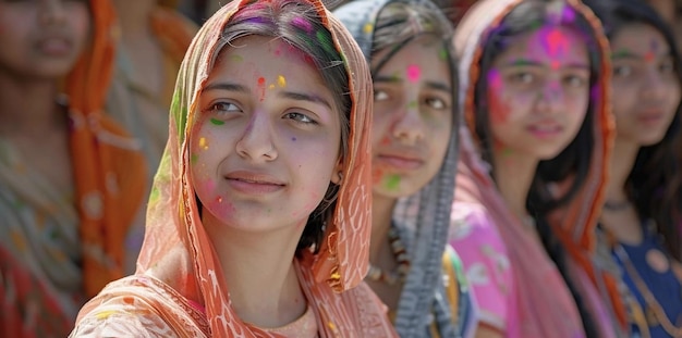 Festival of colors several young people in the summer at the festival of colors