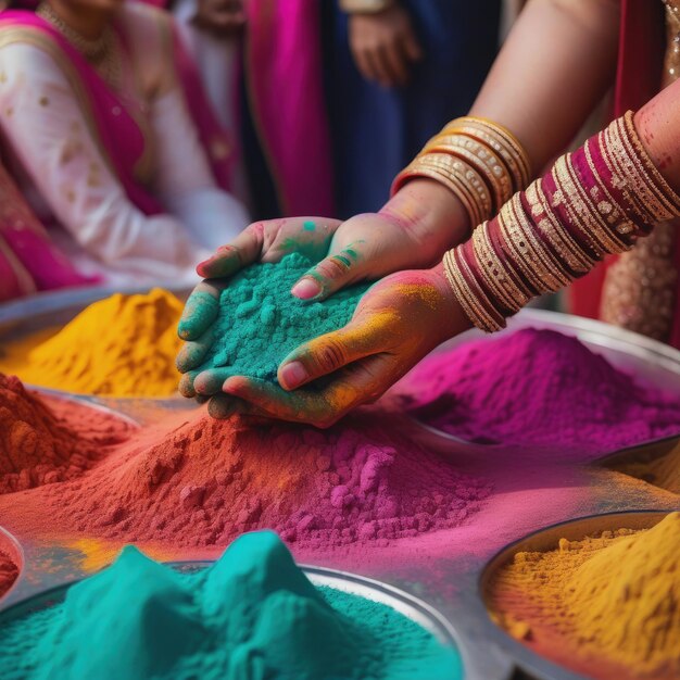 Foto festa della cultura popolare indiana con polvere colorata vibrante