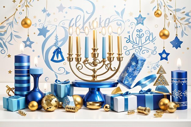 Festival of Lights Hanukkah Star Menorah and Joyful Background