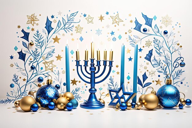 Festival of Lights Hanukkah Star Menorah and Joyful Background