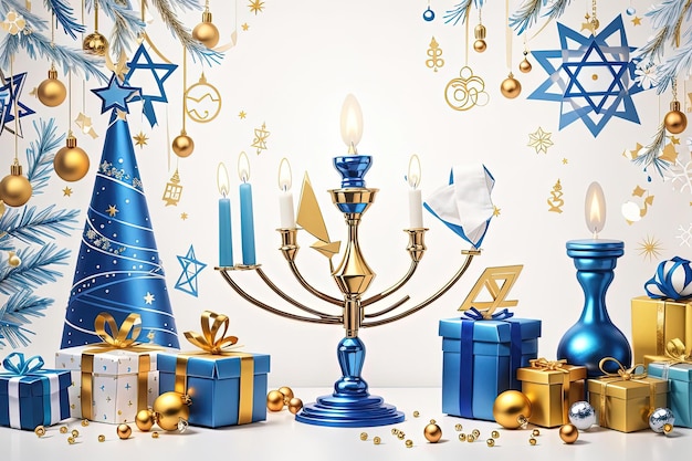 Festival of Lights Hanukkah Star Menorah and Joyful Background