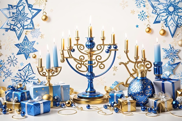 Festival of Lights Hanukkah Star Menorah and Joyful Background