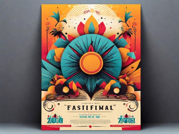 Festival Poster Template with Spotlights Bokeh Concert Party Theater Dance Presentation Show Design Empty Scene with Stage Curtain Vector illustration