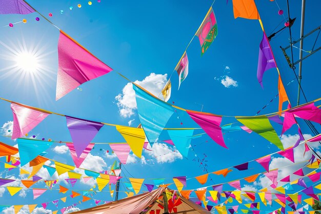 Festival Vibes Colorful banners vibrant flags and festive tents creating a lively atmosphere perfect for promoting outdoor events and festivals