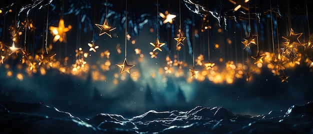 Photo festive abstract background with bokeh defocused lights and stars