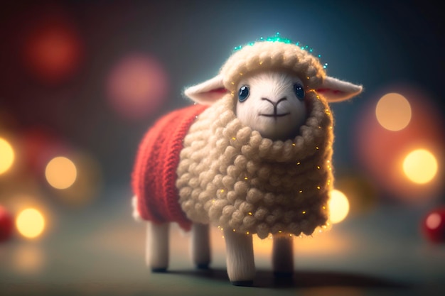クリスマスシーンのお祝いで愛らしい小さな羊