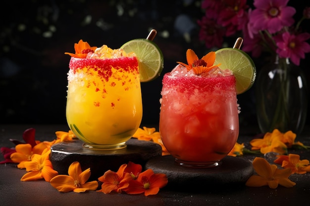 Праздничная аранжировка мексиканских коктейлей, включая маргариты и мичелады