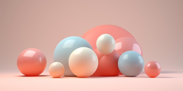 Festive array floating spheres against a pink canvas