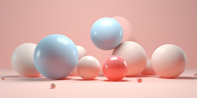 Festive array floating spheres against a pink canvas