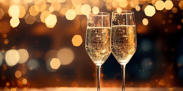 Festive atmosphere of a champagne toast with bubbles dancing in crystalclear flutes generative ai