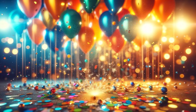 Festive atmosphere with balloons and sparklers in vivid celebration