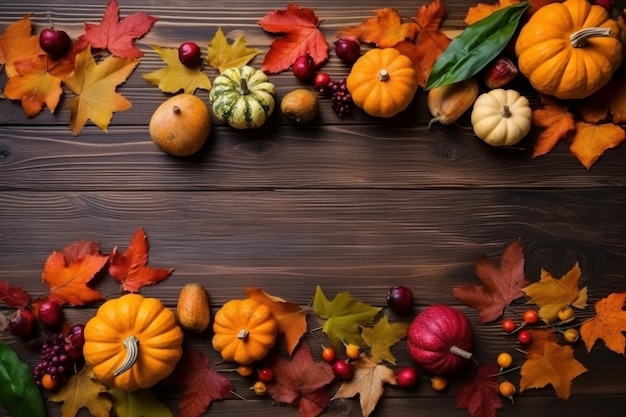 Festive autumn decor on wood Generate Ai