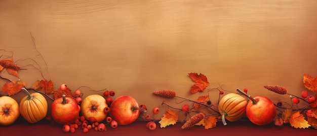 Festive autumn and happy thanksgiving decor from pumpkins berries and leaves ai generated